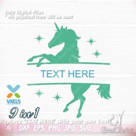 Silhouette unicorn SVG bundle color 9 in 1 logo, icon, nametag and outfit