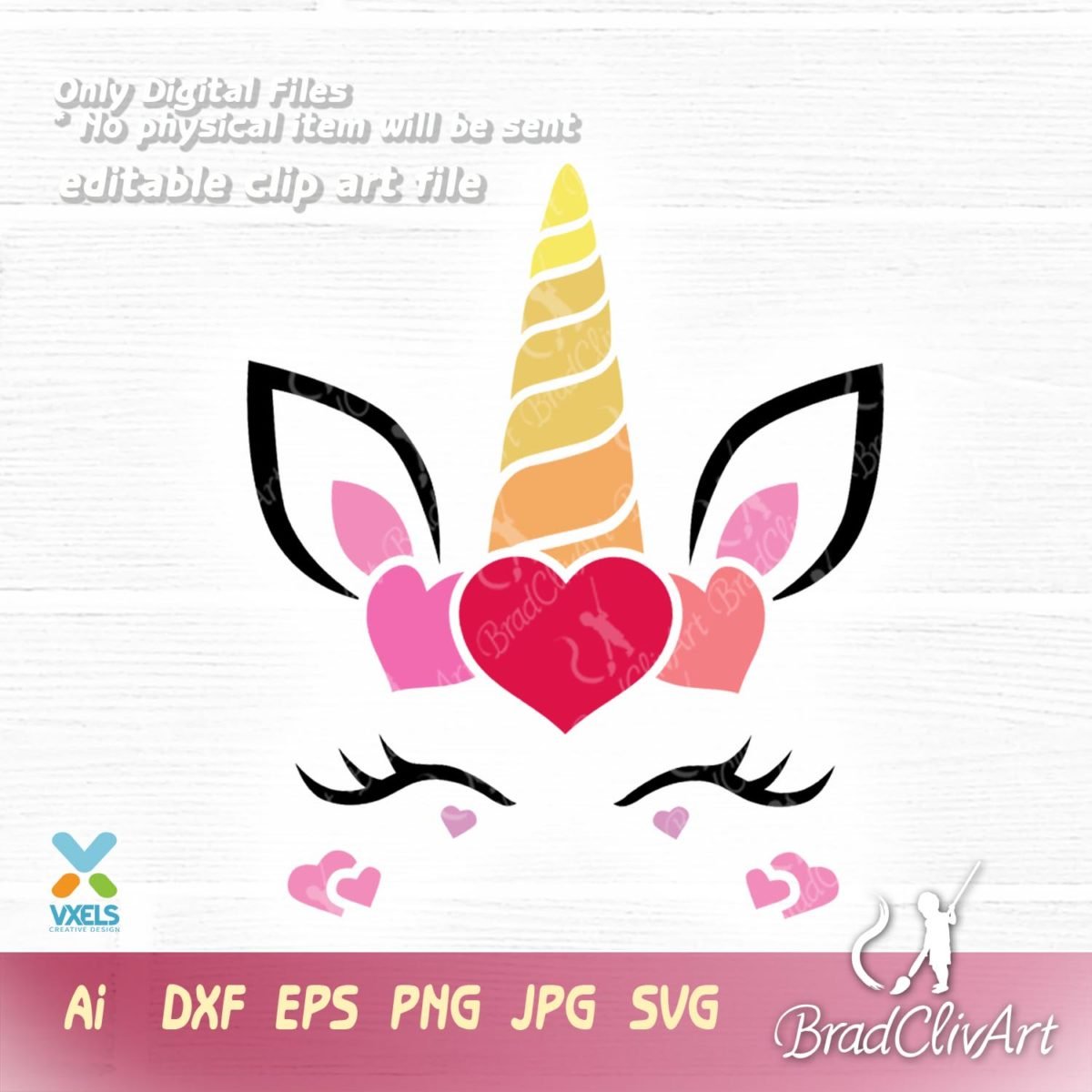 Unicorn Valentine SVG with love icon for Cricut and SIlhouette cutting file