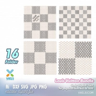 Lois Vuiton Svg Lv Bundle Luxury brand logo repeat checkered pattern